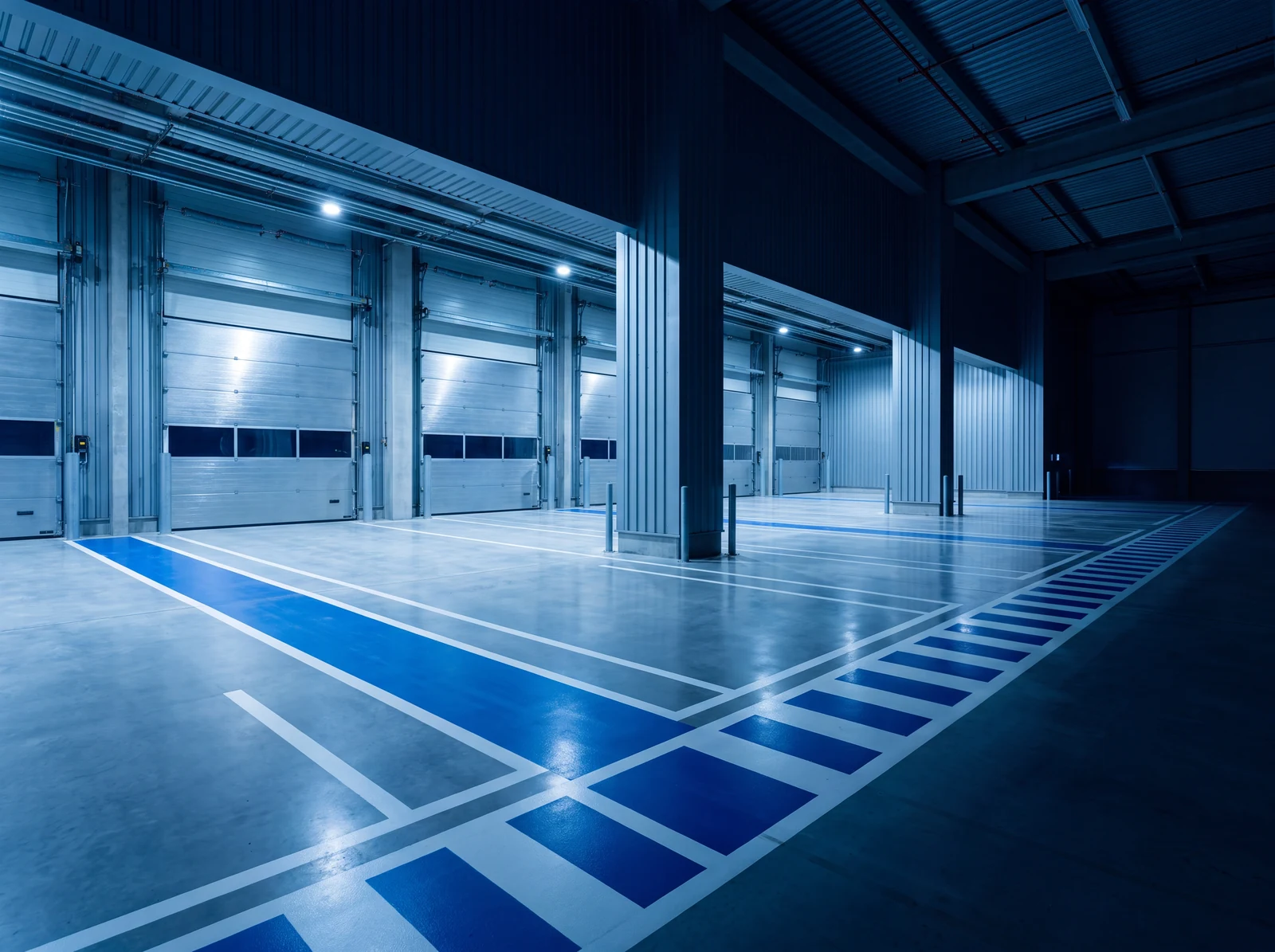 Organized industrial floor with precise safety striping