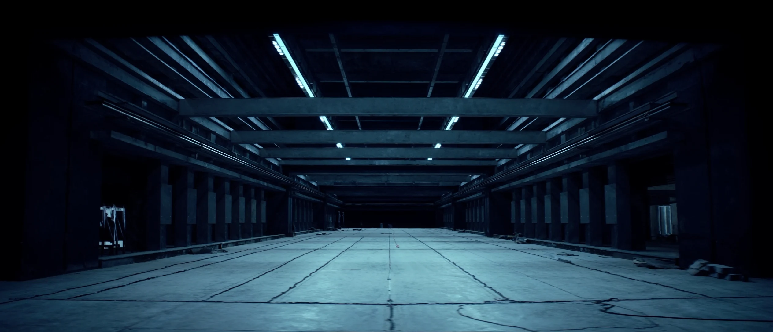 Cinematic data-center facility concept with an expansive prepared concrete floor